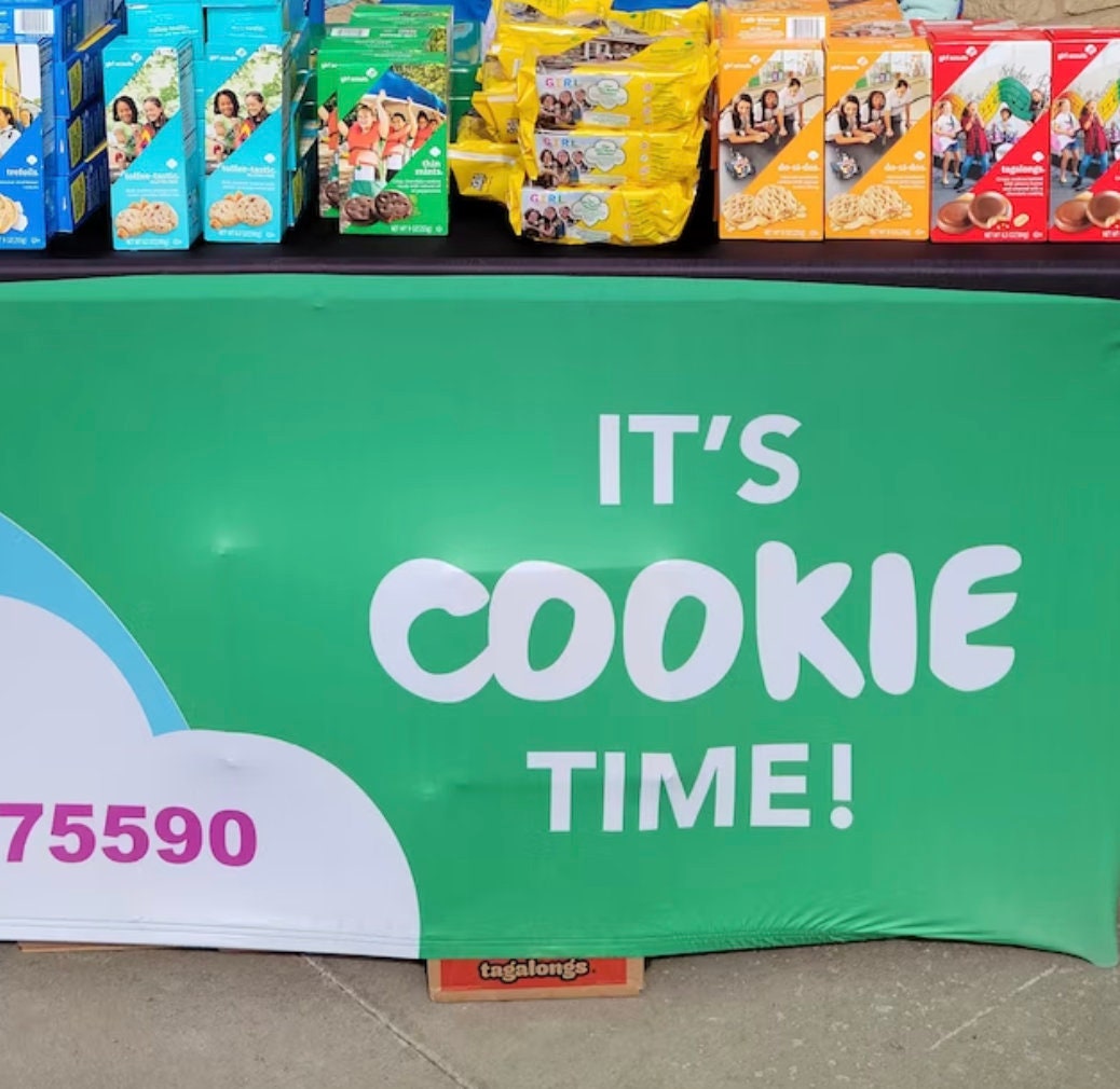 Windproof, Stretchy Table Cover for Girl scout Cookie Sellers | Rainbow