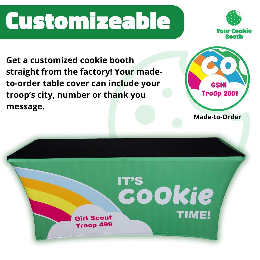 Personalized Stretchy Table Cover for Girl Scout Cookie Sales- For 6 ft table