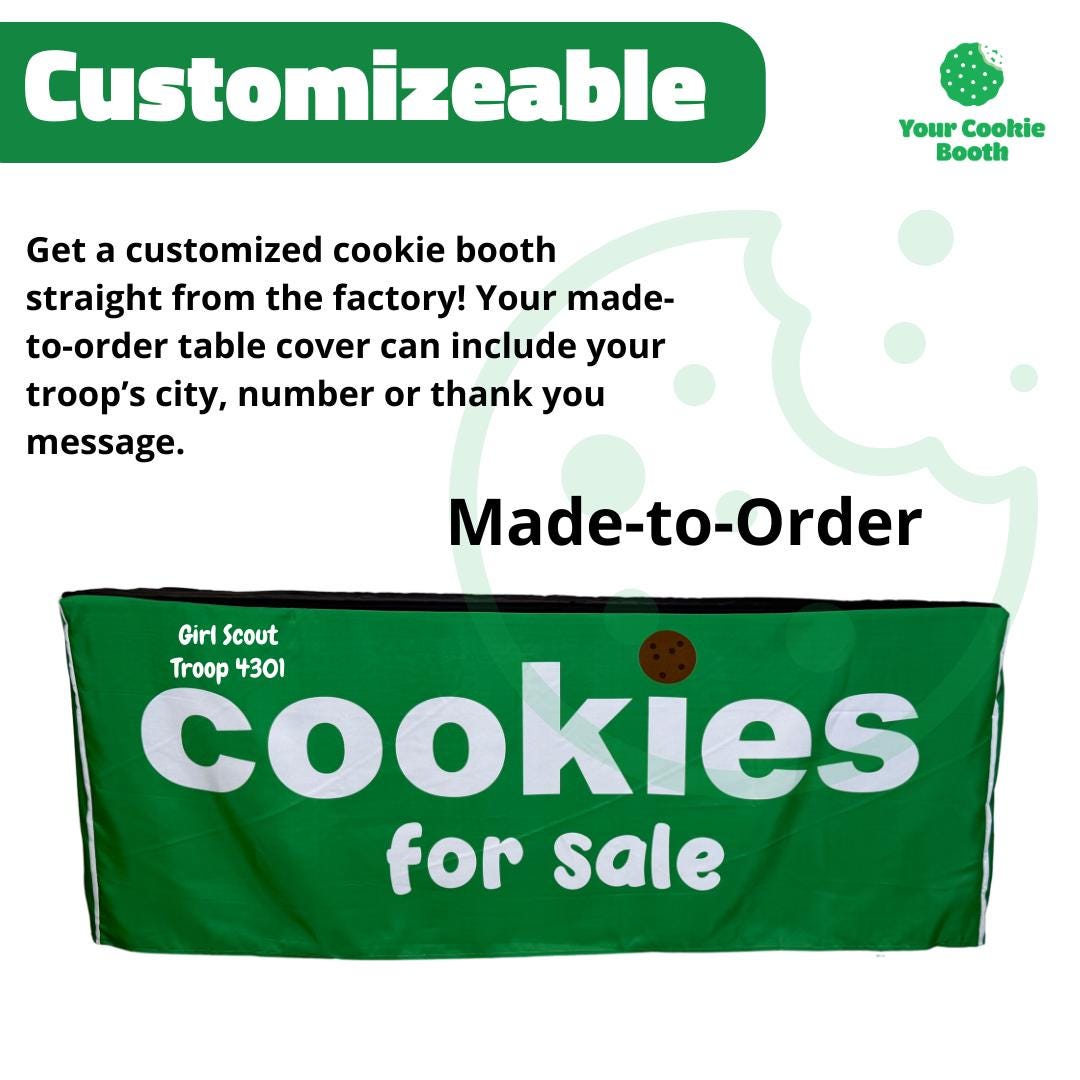 Personalized- Girl Scout Cookie Seller Table Cover | Green & White | for 6ft table