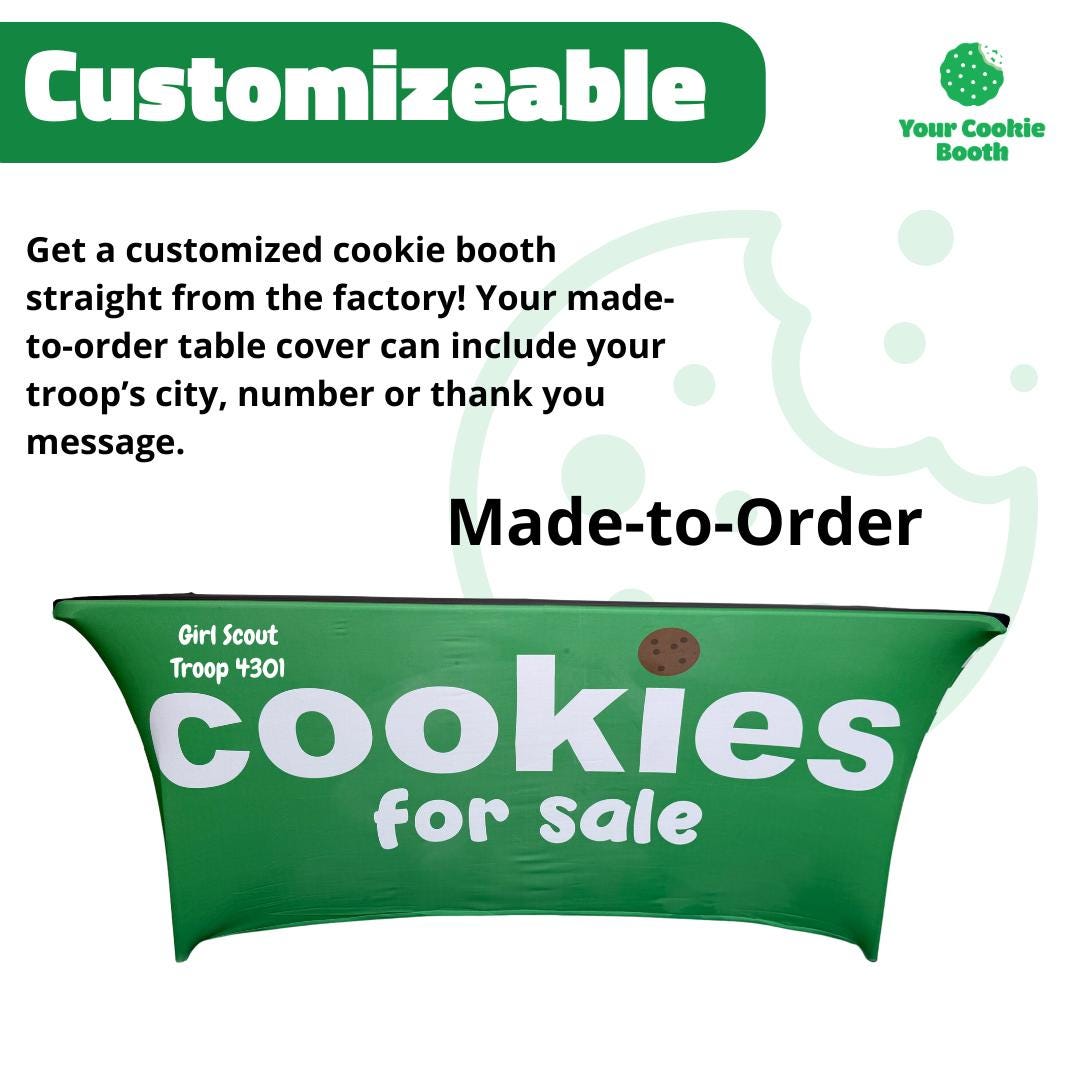 Personalized- Girl Scout Cookie Seller Table Cover | Green & White | for 6ft table