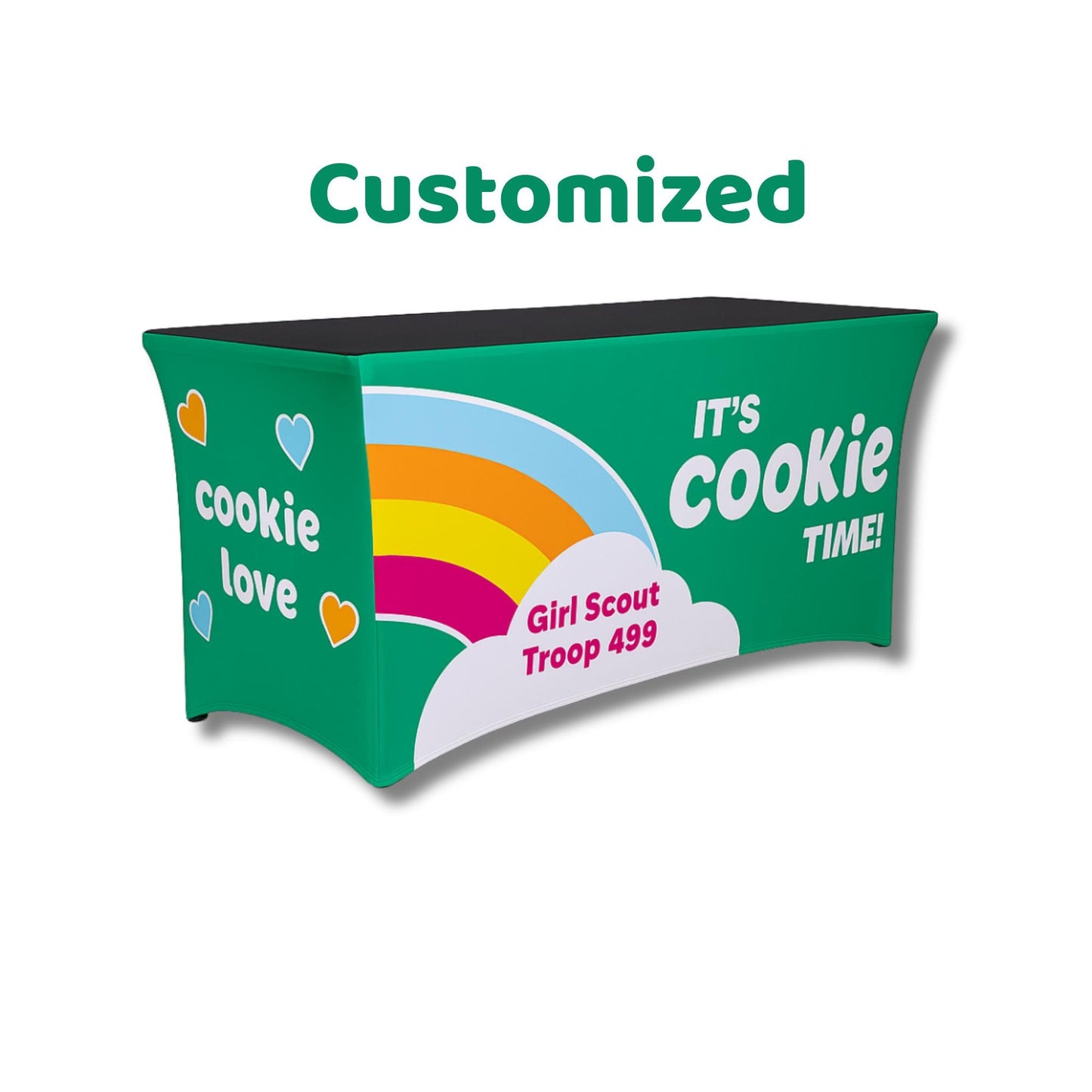Personalized Stretchy Table Cover for Girl Scout Cookie Sales- For 6 ft table